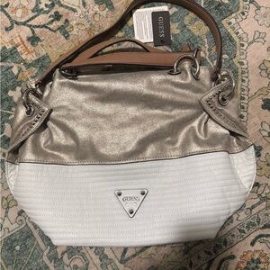 Guess Metallic Silver and White Shoulder Bag